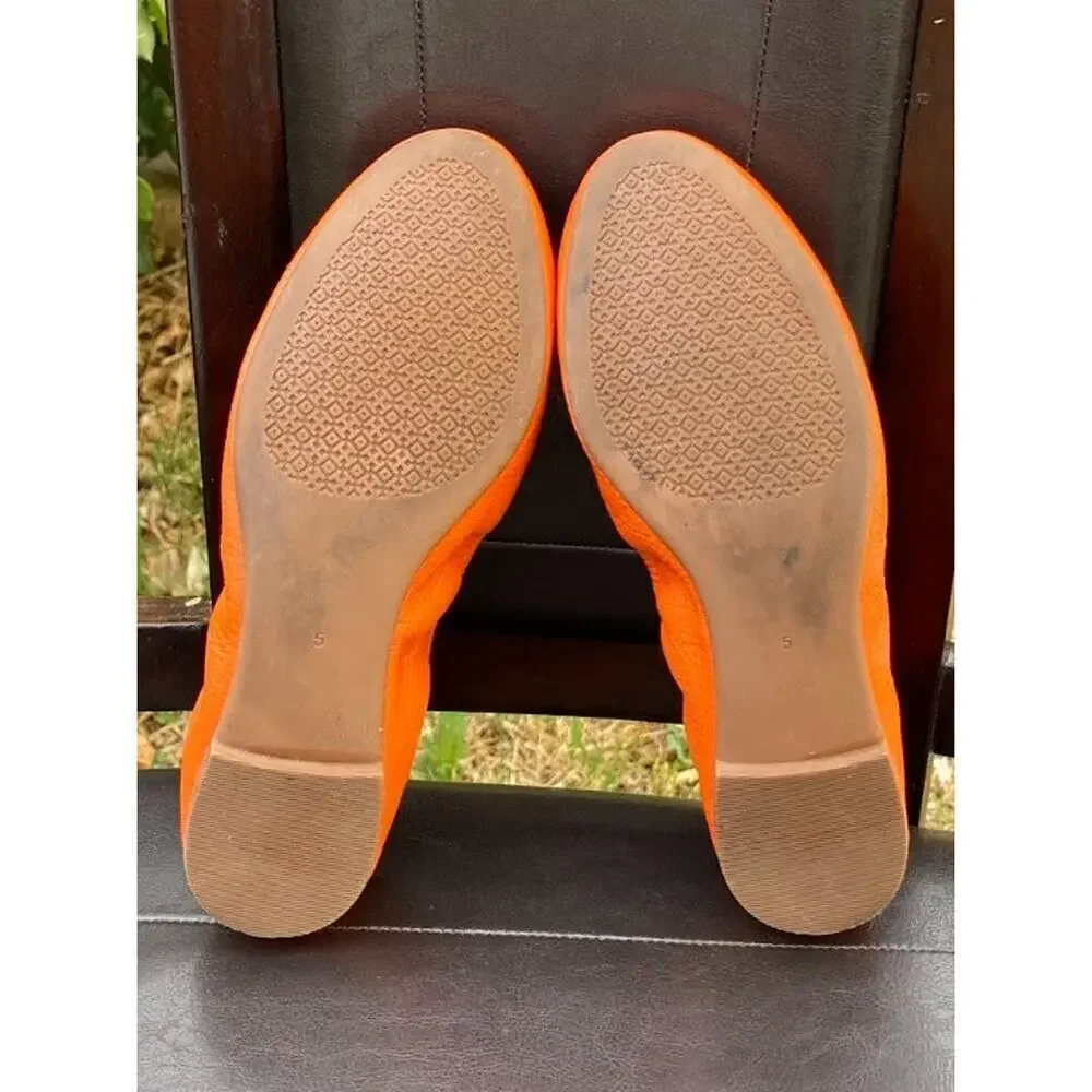 Tory Burch Minnie Travel Ballet Leather Casual Orange Women's US 5 Slip-Ons